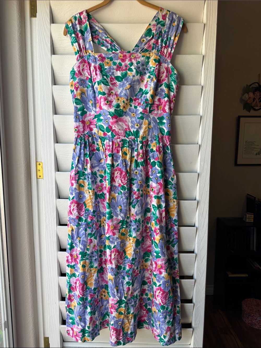 Vintage Lanz Floral Open Back Bow 80s Midi Dress Medium 10